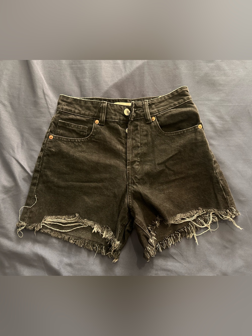 H&M Black Frayed Hem Denim Shorts